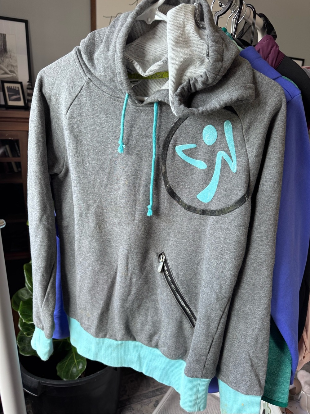 Zumba Fitness Gray Pullover Hoodie with Teal Accents